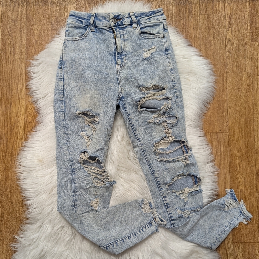 American Eagle Curvy Super Hi Rise Jegging Light Stone Wash Distressed
